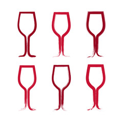 Set of hand-drawn simple empty wineglasses, collection of brush
