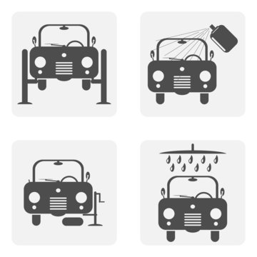 monochrome icon set with auto repair, cleaning and painting