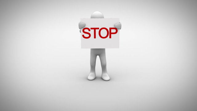 White character holding sign saying stop