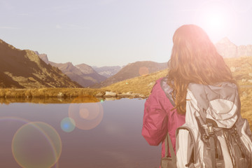 Woman hiker on swiss mountains