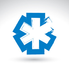 Obraz premium Brush drawing simple blue ambulance symbol, medicine icon, creat