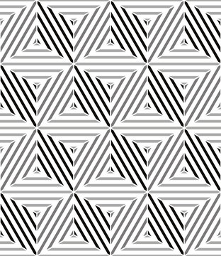 Lined 3d cubes seamless pattern, black and white vector backdrop