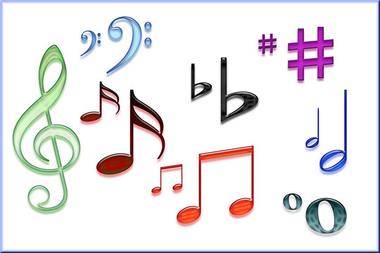 Nice image of music symbols on white background in a frame