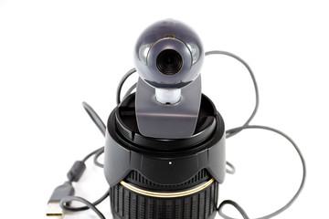 Objektiv für Spiegelreflexkamera mit Webkamera