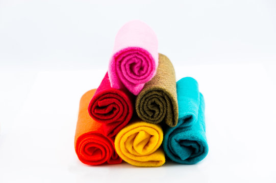 Roll Flannel many colors isolated on a white background.