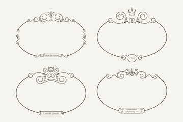 Set of 4 decorative calligraphic oval frames with spaces for tex