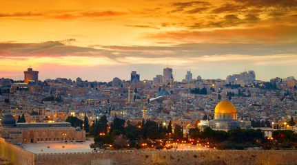 Zelfklevend Fotobehang Midden-Oosten Panorama van de oude stad van Jeruzalem. Israël