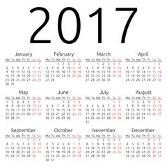 Simple vector calendar 2017