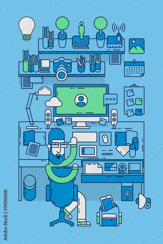 Aufkleber outline vector background with workplace