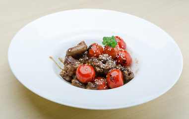 Grilled chicken hearts barbecue