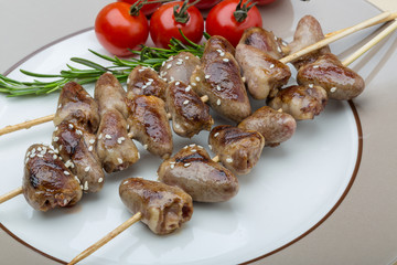 Grilled chicken hearts barbecue