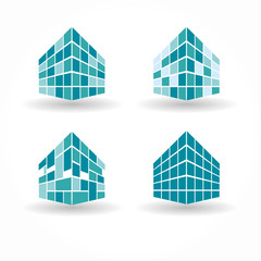 Vector city buildings silhouette icons