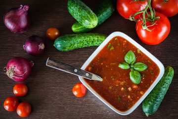 top view of gazpacho ingredients