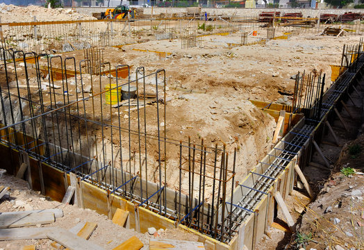 Wood formwork and reinforcing steel bars use for ground beam