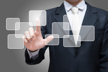 Businessman standing posture hand touching virtual screen