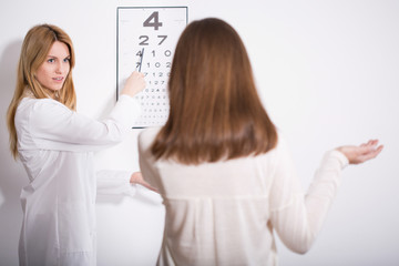 Woman suffering for myopia