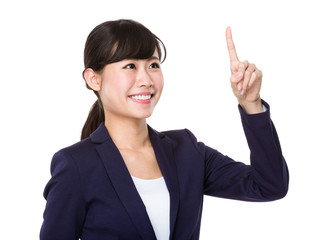 asian businesswoman pointing on white background