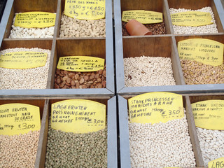 Assortment of seeds on a belgian market.