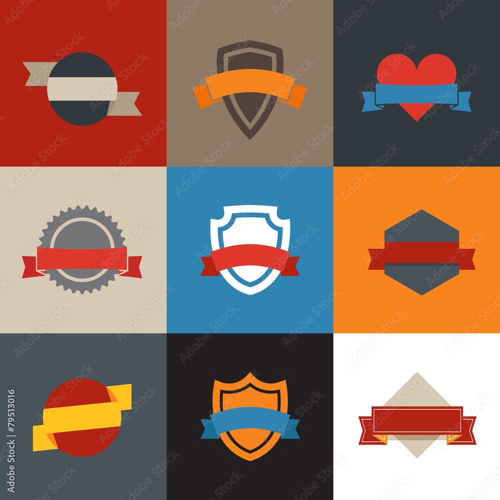 Poster Collection of color flat labels. Template for a text