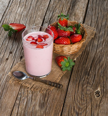 Fresh strawberry fruits and smoothie