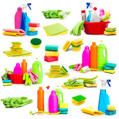 Collage of photos detergent and cleaning supplies