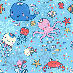 Cartoon marine seamless pattern for wallpapers.