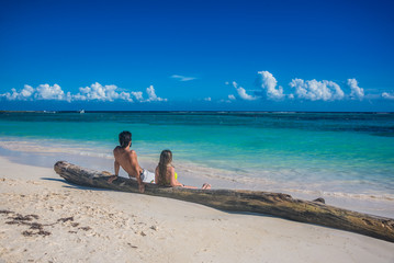 Young Couple in love at Akumal near Playa del Carmen and Cancun,