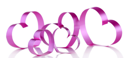 Pink paper hearts isolated on white