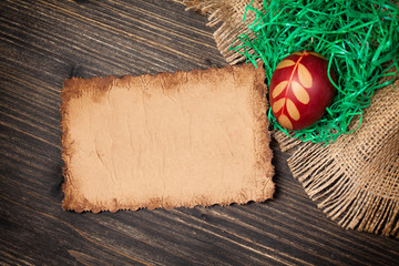 Red Easter Egg and old vintage paper card