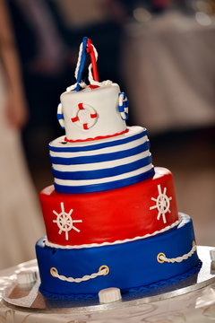 Navy Cake With White, Blue And Red