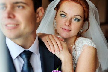 Portrait of the bride and groom close