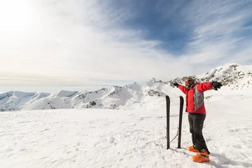 Fotobehang Alpinist with back country ski © fabio lamanna