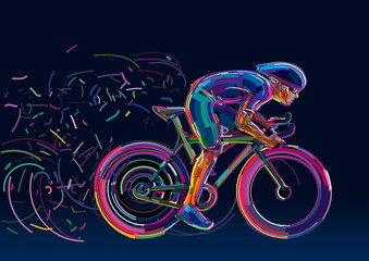 Professional cyclist. Artwork in the style of paint strokes.