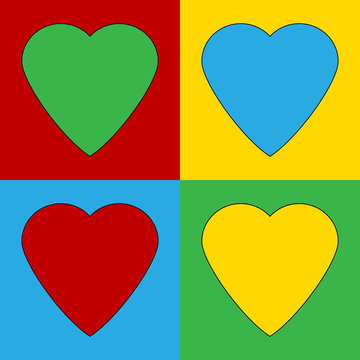 Pop art heart symbol icons.