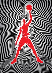 Fototapeta premium Template basketball poster with player on striped background
