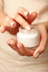 Female hand with cream, , closeup