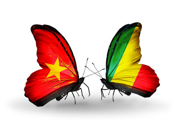 Two butterflies with flags Vietnam and Kongo