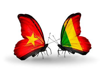 Two butterflies with flags Vietnam and Mali