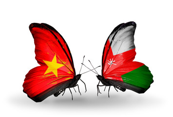 Two butterflies with flags Vietnam and Oman