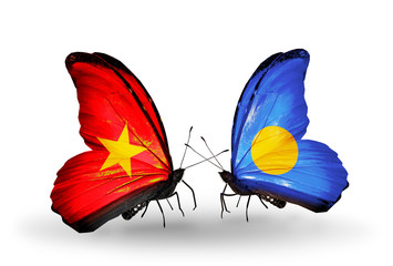 Two butterflies with flags Vietnam and Palau