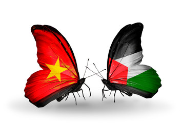 Two butterflies with flags Vietnam and Palestine