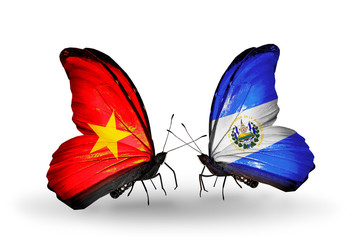Two butterflies with flags Vietnam and Salvador