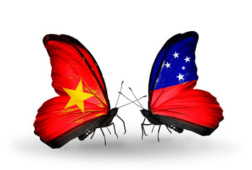 Two butterflies with flags Vietnam and  Samoa