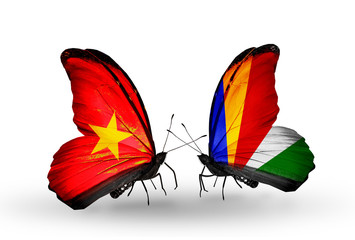 Two butterflies with flags Vietnam and  Seychelles