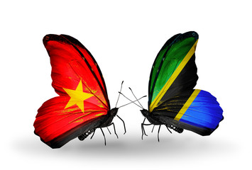 Two butterflies with flags Vietnam and Tanzania