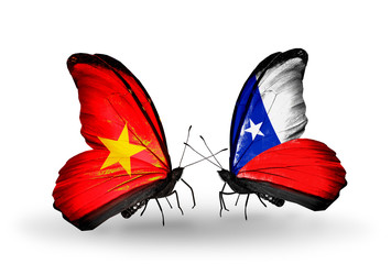 Two butterflies with flags  Vietnam and Chile