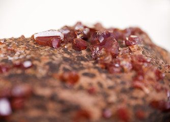 Vanadinite red crystals, mineral extreme close-up