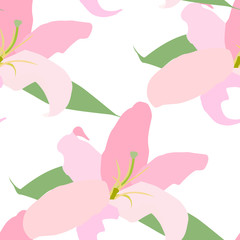 Fototapeta na wymiar Lilly Flower Seamless Pattern Vector Illustration
