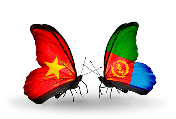 Two butterflies with flags Vietnam and Eritrea