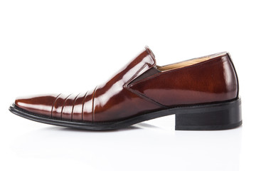 Brown leather fashion shoes isolated on white